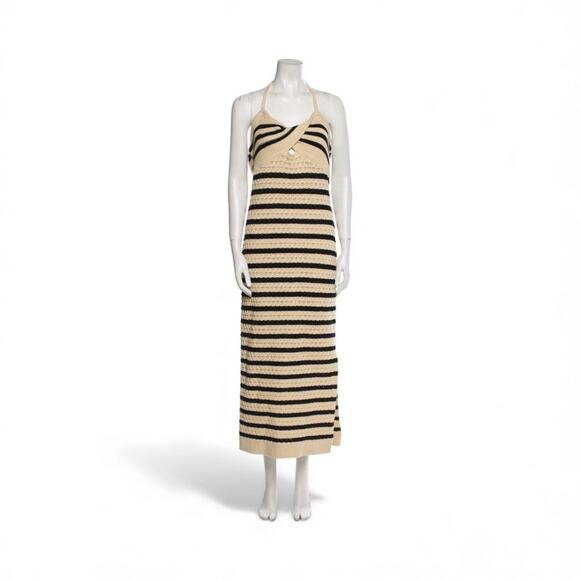 NWT House of Harlow 1960 Stripe Pointelle Halter Dress Size Large - Picture 1 of 9